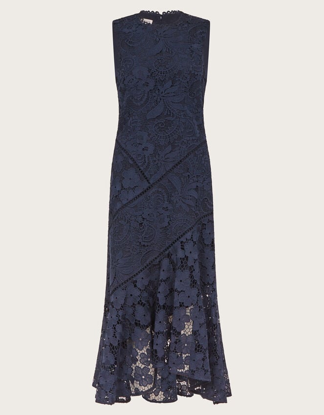 Gianna Sleeveless Lace Midi Dress, Blue (NAVY), large