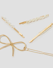 4-Pack Pearl Bow Hair Clips, , large