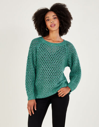 Melange Basket Stitch Jumper with Recycled Polyester , Green (GREEN), large