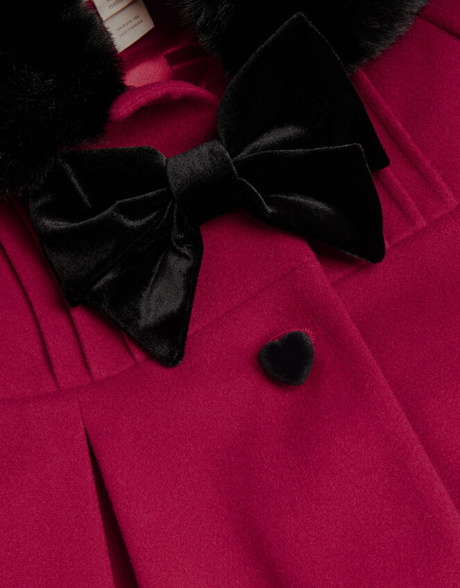 Baby Fluffy Collar Bow Coat, Red (RED), large