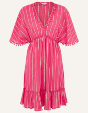 Pom-Pom Trim Stripe Kaftan, Red (RED), large