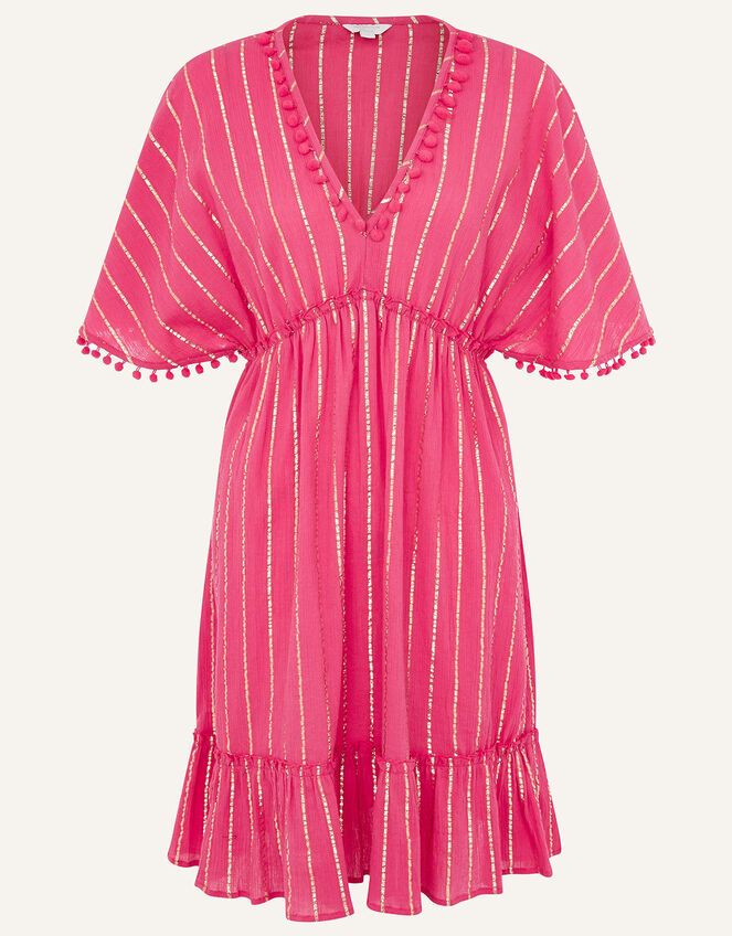 Pom-Pom Trim Stripe Kaftan, Red (RED), large