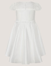 Angelina Lace Satin Party Dress, Ivory (IVORY), large