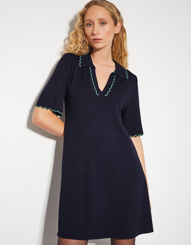 Cole Scallop Collar Knit Mini Dress, Blue (NAVY), large