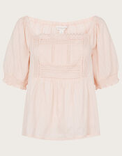 Lace Dobby Bardot Top in Sustainable Cotton, Orange (PEACH), large