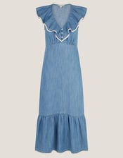 Dottie Sleeveless Ruffle Midi Dress, Blue (DENIM BLUE), large