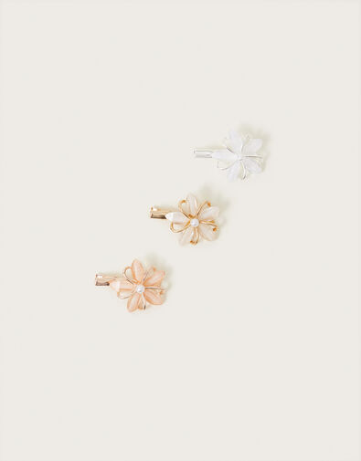 Facet Flower Hair Clips Set of Three, , large