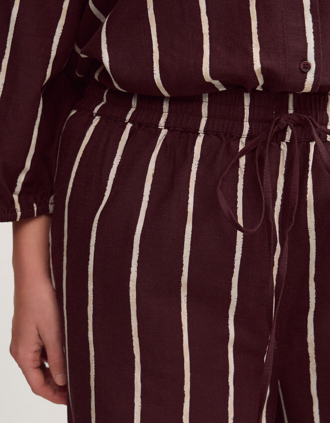 Callie Thorpe x Monsoon Stripe Linen Blend Wide Leg Trousers, Brown (BROWN), large