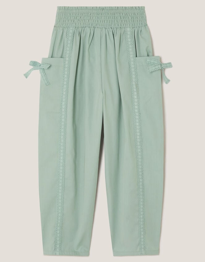 Lace Trim Barrel Trousers, Green (GREEN), large