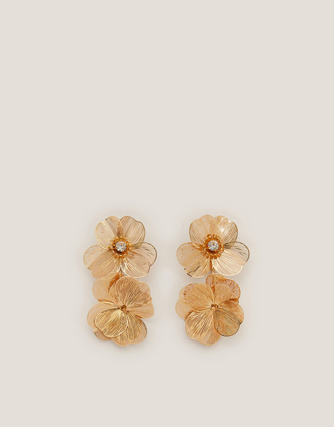 Textured Flower Drop Earrings, , large