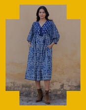 Dilli Grey Paisley Midi Dress, Blue (INDIGO), large