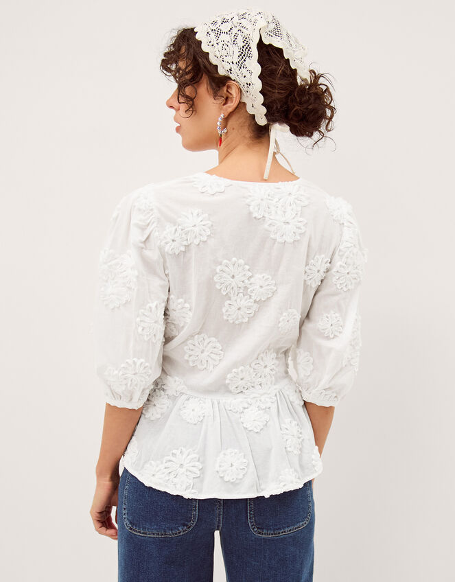 Tammy Puff Sleeve Embroidered Top, White (WHITE), large