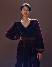 East Everly Floral Embroidered Velvet Maxi Dress, Purple (PLUM), large