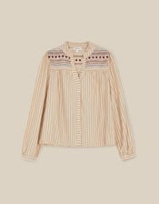 Sandy Embroidered Stripe Jersey Shirt , Ivory (IVORY), large