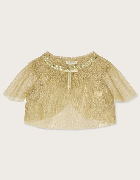 Land of Wonder Short Tulle Cape Jacket, Gold (GOLD), large