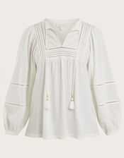 Long Sleeve Bohemian Jersey Top, Ivory (IVORY), large
