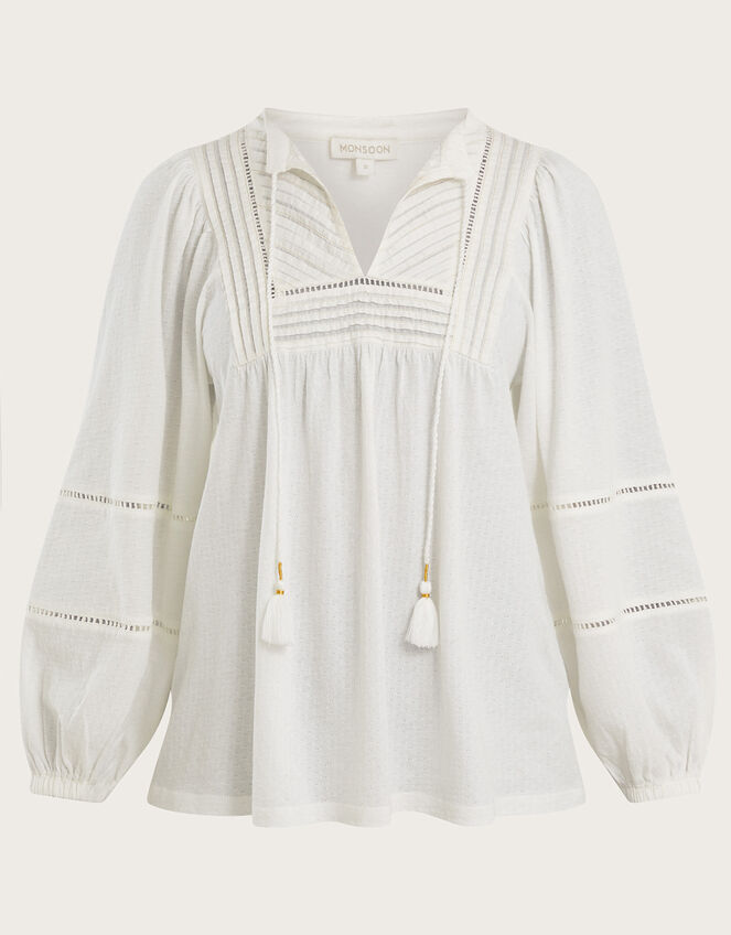 Long Sleeve Bohemian Jersey Top, Ivory (IVORY), large