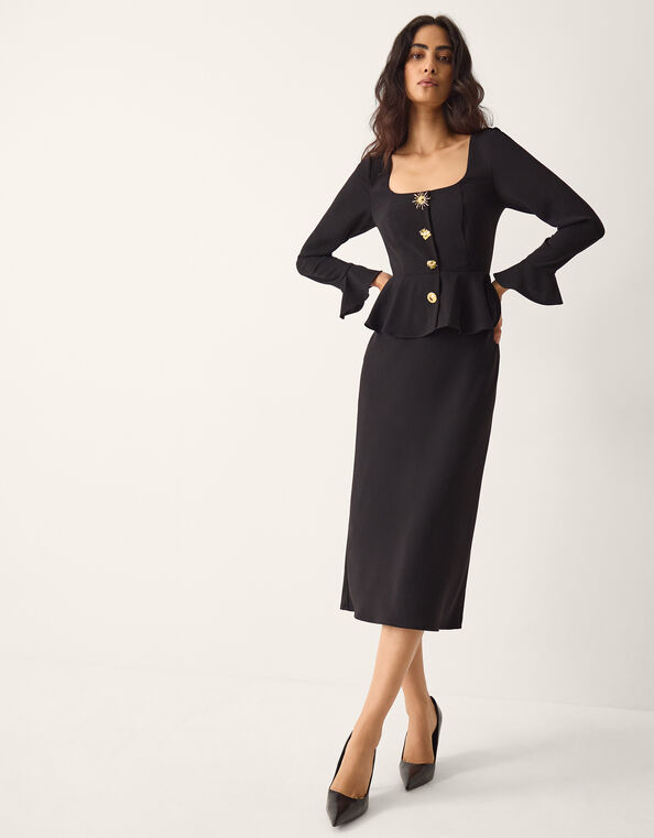 Willow Statement Button Midi Dress, Black (BLACK), large