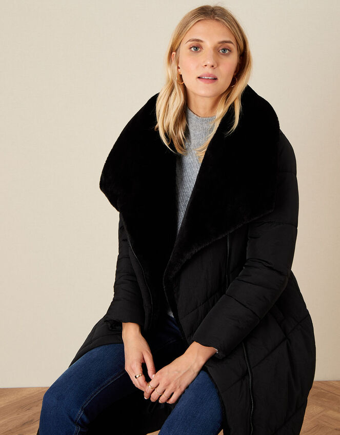 Beverley Faux Fur Collar Coat, Black (BLACK), large