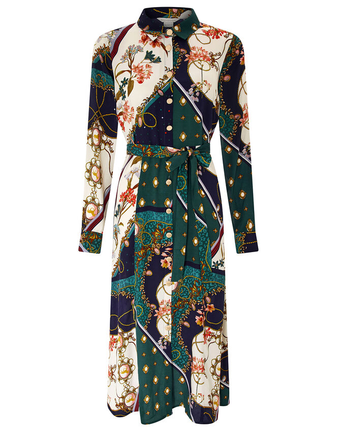 Pearly Queen Printed Shirt Dress, Teal (TEAL), large