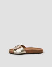 Cecil Metallic Leather Slide Sandals, Gold (GOLD), large