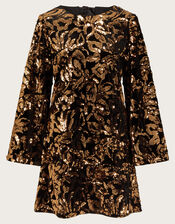 Anna Flute Sleeve Sequin Velvet Mini Dress, Black (BLACK), large