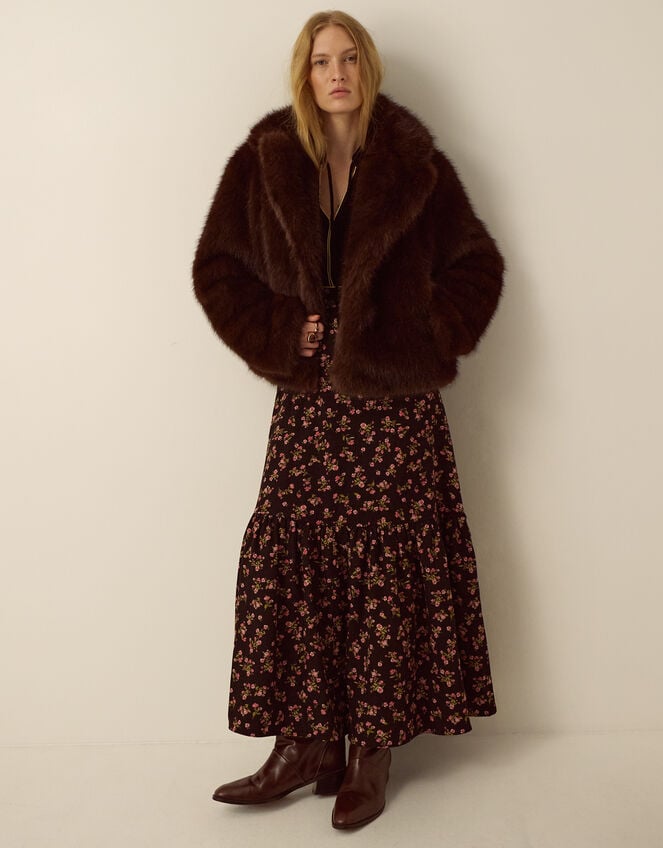Monsoon x Queens of Archive Betty Short Faux Fur Coat​, Brown (BROWN), large