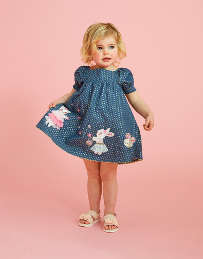 Baby Foil Spot Character Chambray Dress, Blue (BLUE), large