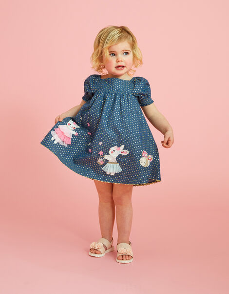 Baby Foil Spot Character Chambray Dress, Blue (BLUE), large