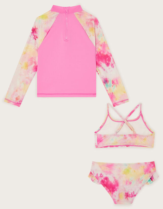Tie Dye Long Sleeve Swim Top and Bikini Set, Pink (PINK), large