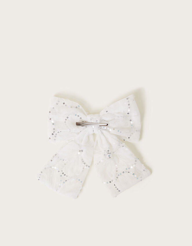 Sequin Ruffle Bow Hair Clip, , large