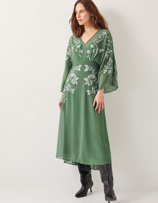 Hannah Embroidered Tea Dress, Green (GREEN), large