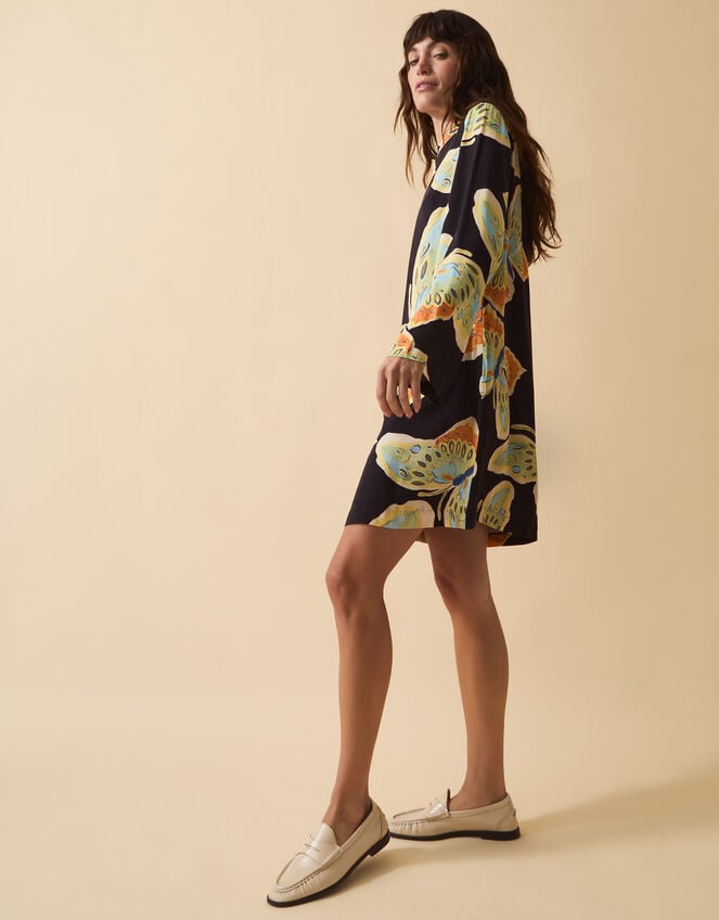 Clemence Aurelie Butterfly Mini Tunic Dress, Black (BLACK), large