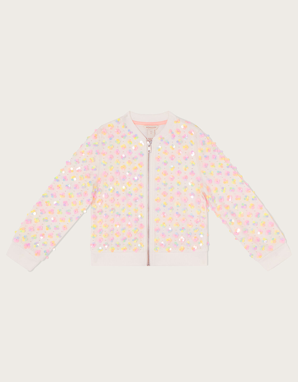 Rainbow Sequin Bomber Ivory