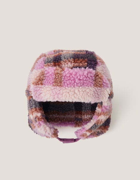Check Print Trapper Hat, Pink (PINK), large