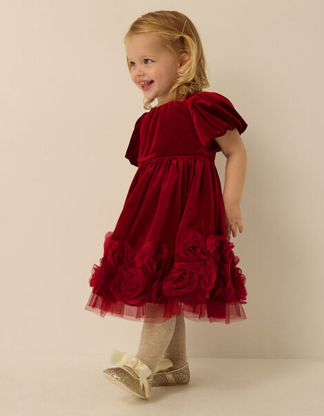 Baby Adelyn Rose Appliqu&eacute; Velvet Party Dress, Red (RED), large