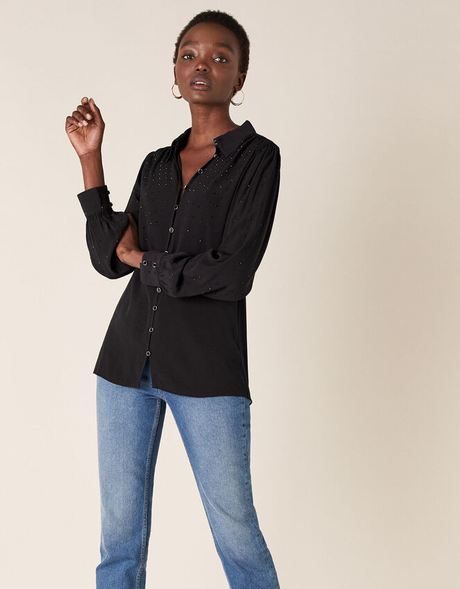 Heat-Seal Gem Shirt with LENZING™ ECOVERO™, Black (BLACK), large