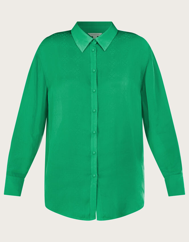 Saskia Button Through Satin Blouse, Green (GREEN), large