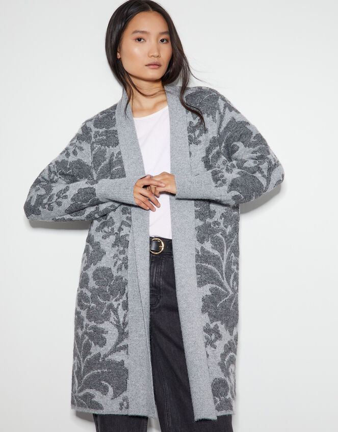 Pip Floral Pattern Coatigan, Grey (CHARCOAL), large