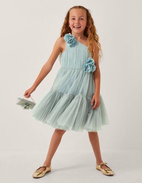 Ruby Asymmetric Flower Tulle Dress, Green (SAGE), large