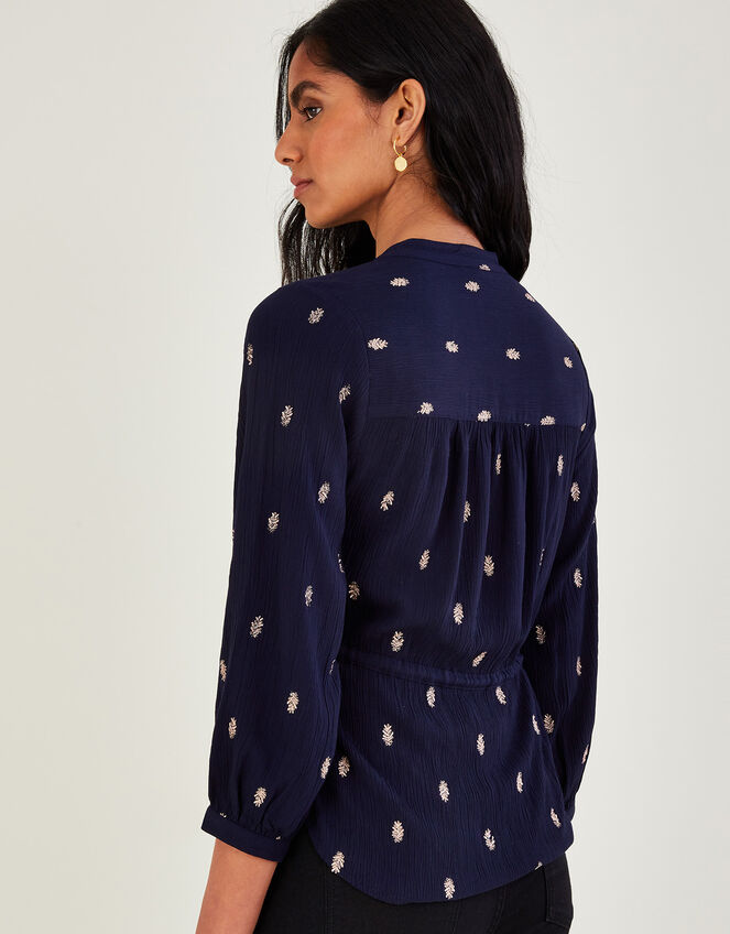 Leaf Embellished Top in LENZING™ ECOVERO™, Blue (NAVY), large