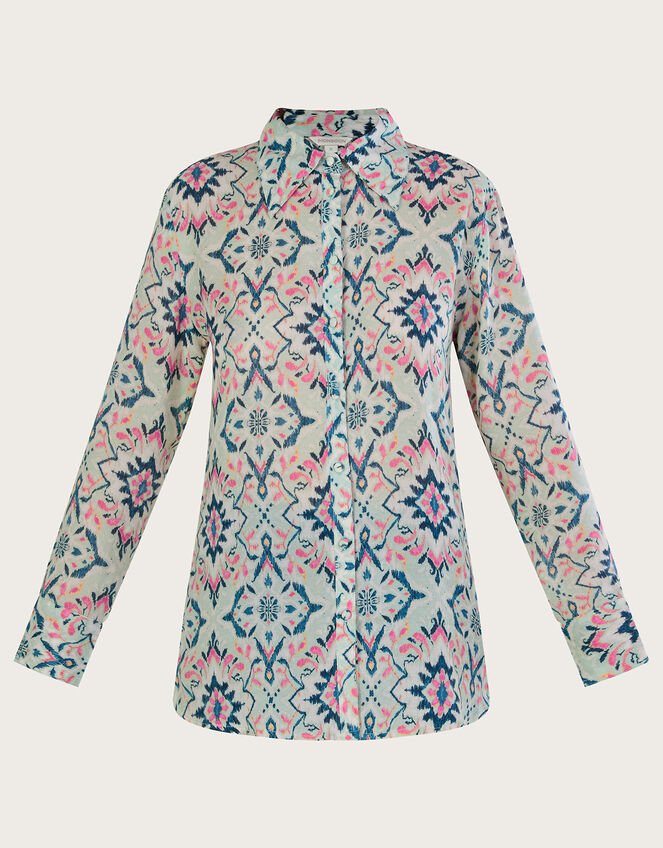 Isla Ikat Print Blouse in Sustainable Viscose, Green (SAGE), large