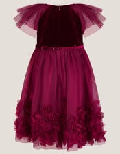 Eden Velvet Rose Appliqué Party Dress, Red (BURGUNDY), large