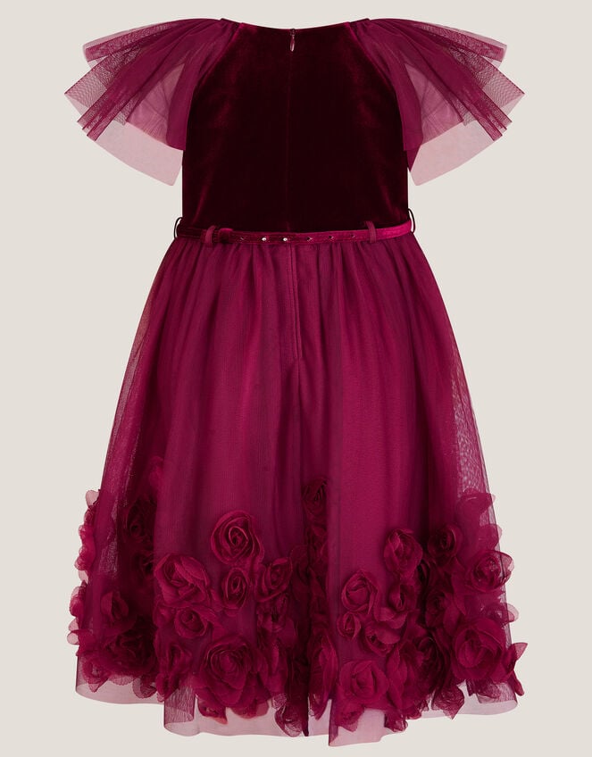 Eden Velvet Rose Appliqué Party Dress, Red (BURGUNDY), large