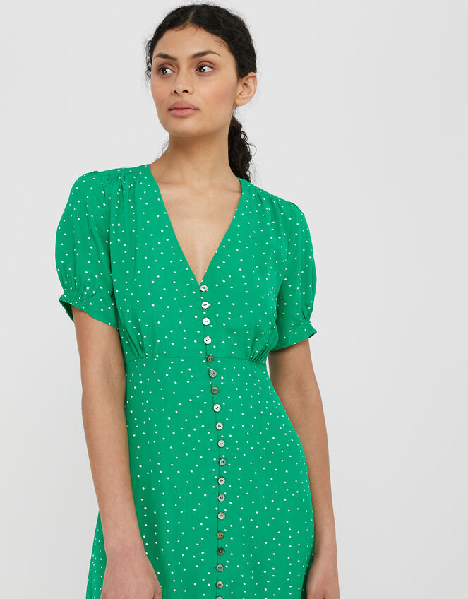 Spot Print Midi Dress in Sustainable Viscose, Green (GREEN), large