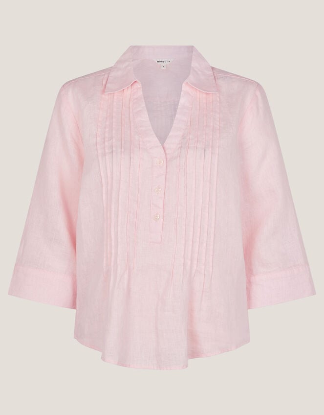 Elsie Linen Pleated Blouse, Pink (PALE PINK), large