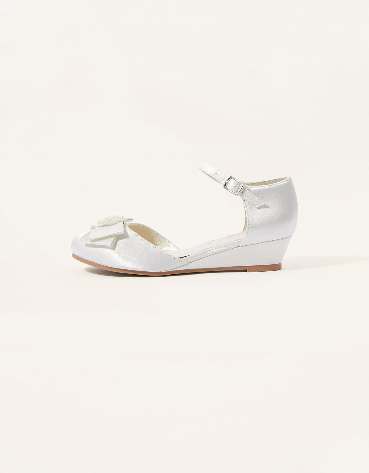 Satin Pearl Bow Wedges Ivory