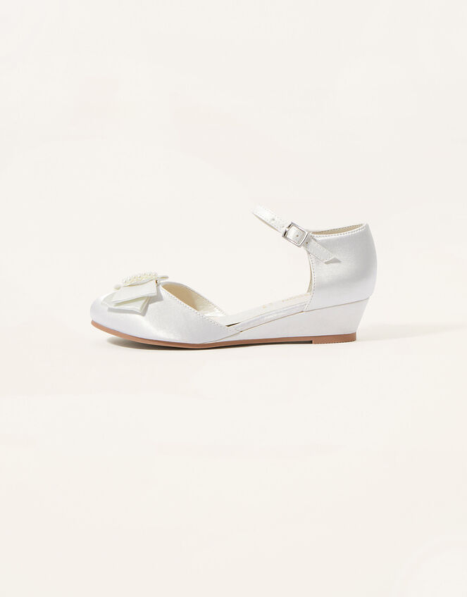 Satin Pearl Bow Wedges, Ivory (IVORY), large