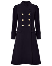 Rosaline Long Military Coat in Wool Blend, Blue (NAVY), large