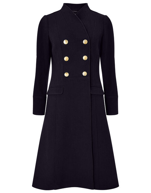 Rosaline Long Military Coat in Wool Blend Blue Coats Monsoon Global.